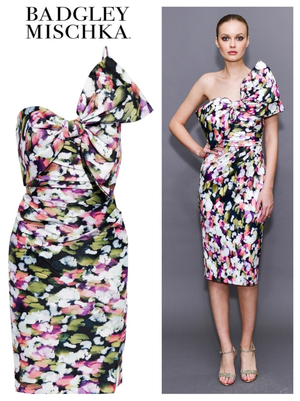 BADGLEY MISCHKA Floral Printed Bow Front Cocktail